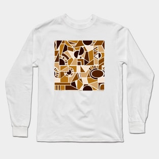 Brown Quirky Shaped Geometric Patterns Long Sleeve T-Shirt